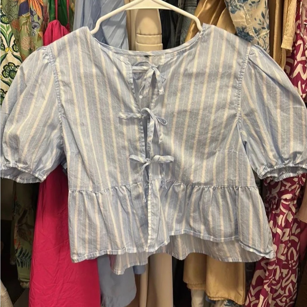 H&M Light Blue Striped Blouse
